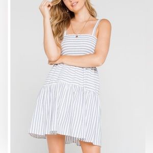 Urban Outfitters Blue & White Striped Smocked Babydoll Dress NWT